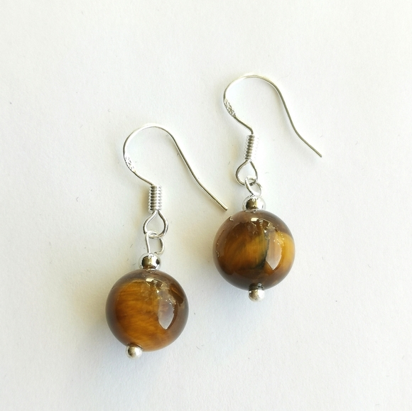 Jewelry - Tigers Eye drop earrings Sterling Silver hook 🆕